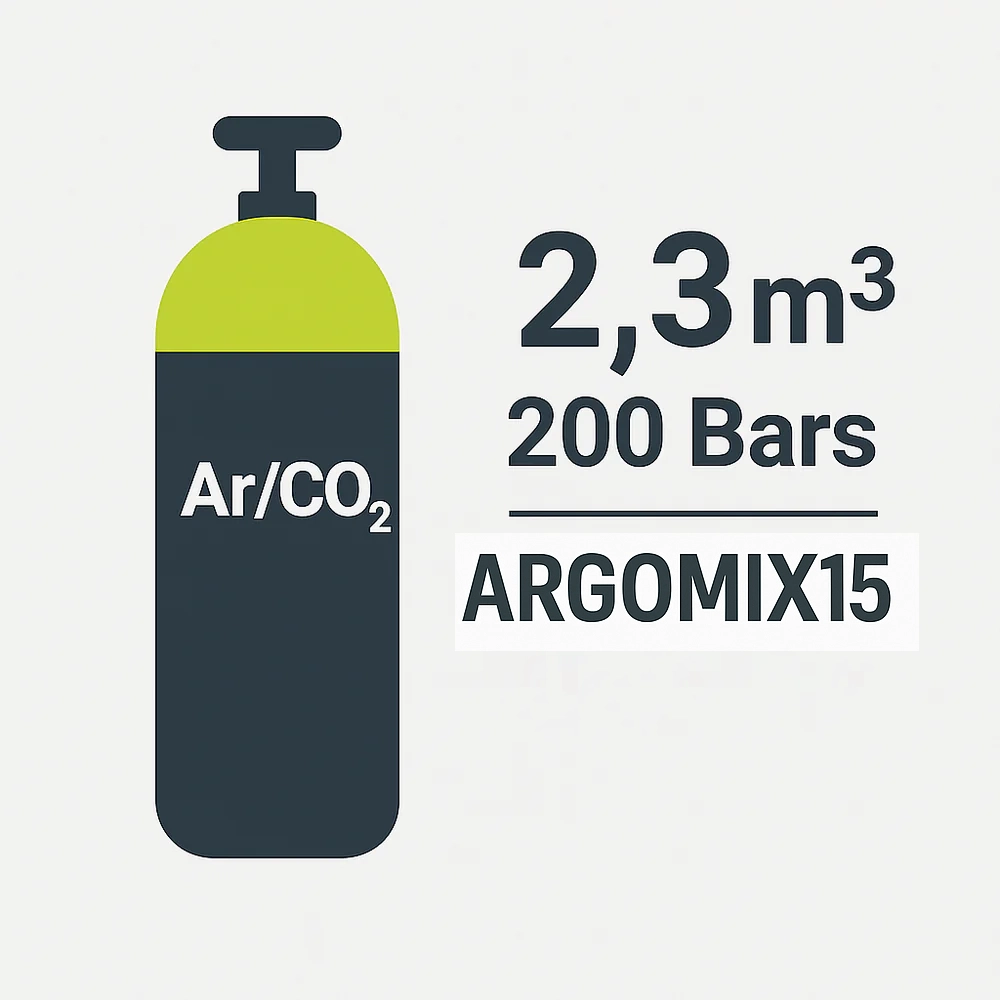 B10 - RECHARGE BOUTEILLE ARGOMIX15- Argon/Co2 15% - 10 litres - 2.3 m3 - 200 Bar