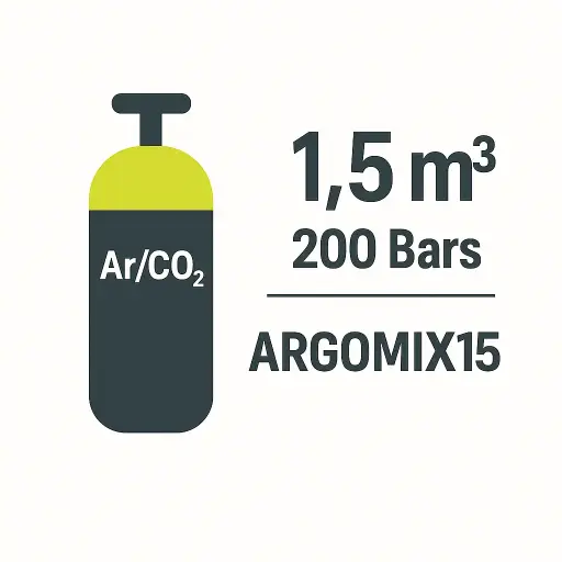 [B8-ARCO2-REC] B8 - RECHARGE BOUTEILLE ARGOMIX15- Argon/Co2 15% - 8 litres - 1.5 m3 - 200 Bar