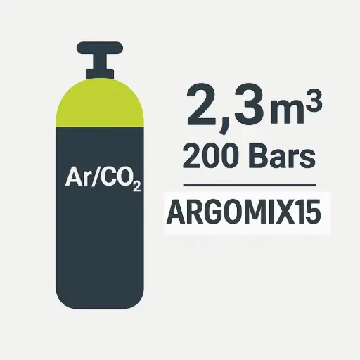 [B10-ARCO2-15-REC] B10 - RECHARGE BOUTEILLE ARGOMIX15- Argon/Co2 15% - 10 litres - 2.3 m3 - 200 Bar